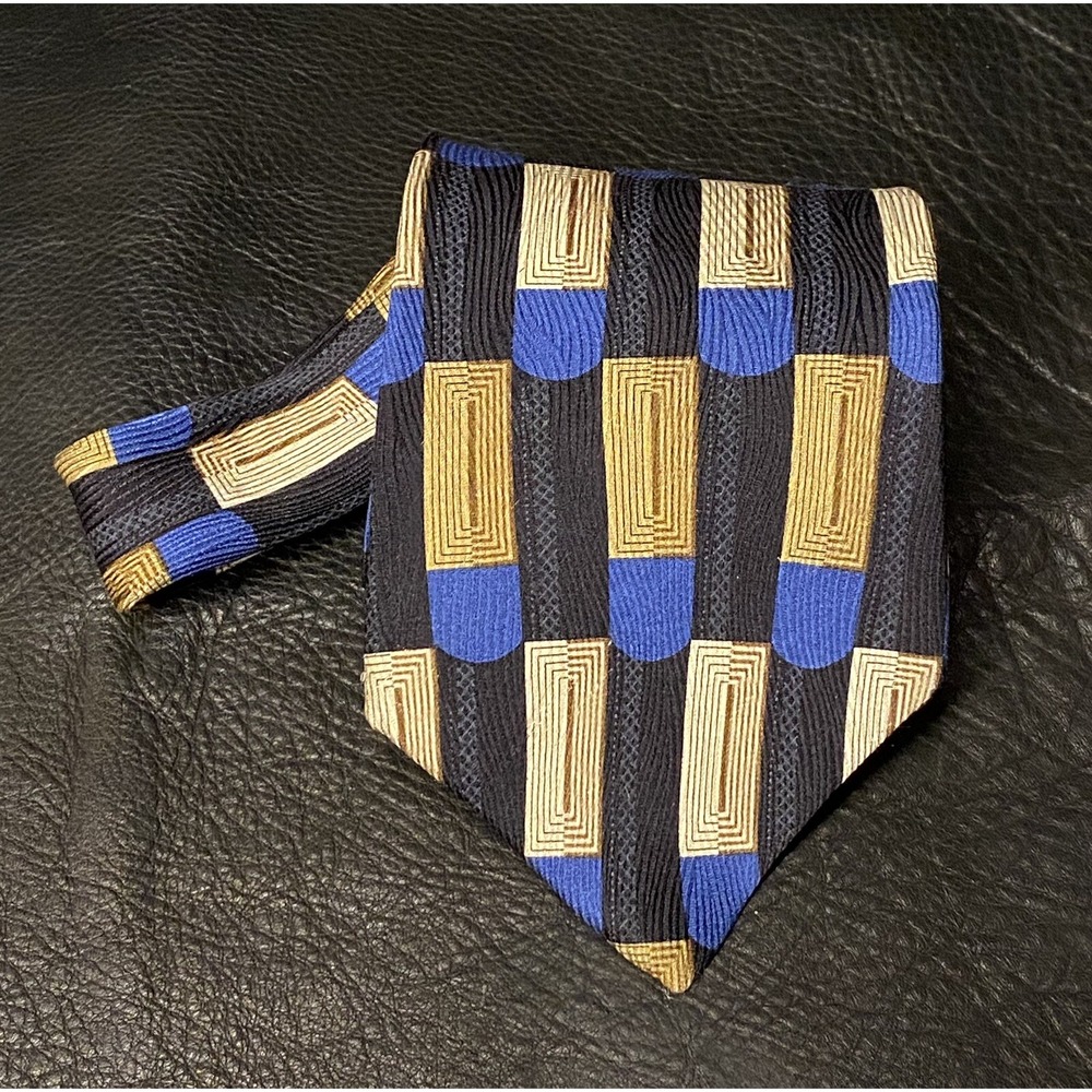 GianFranco Ferretti Blues/BrownsSILK Men's Neck Tie 3.90"W x 58"L made in Italy